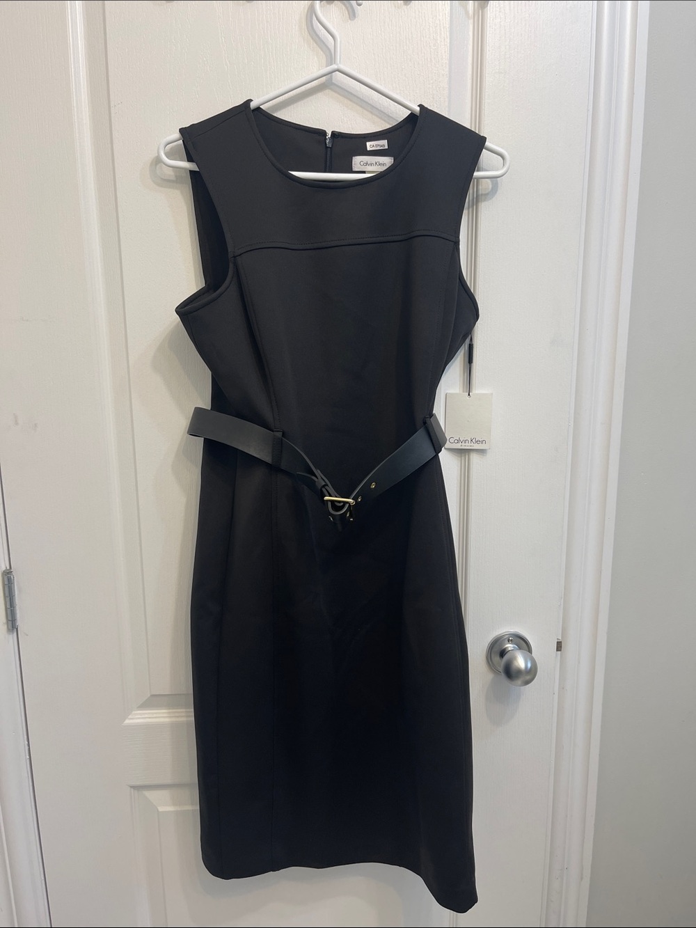 Calvin Klein Black Sleeveless Midi Dress with Slim Belt